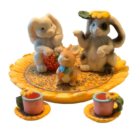 Vintage Tea Set Young’s 1996 Miniature Bunny Sunflower Tray 1996 Retro 8 Pieces - Picture 16 of 16